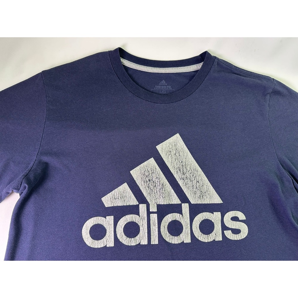 Adidas The Go-To Performance Tee Navy Blue Distressed Logo Shirt Men's Large L